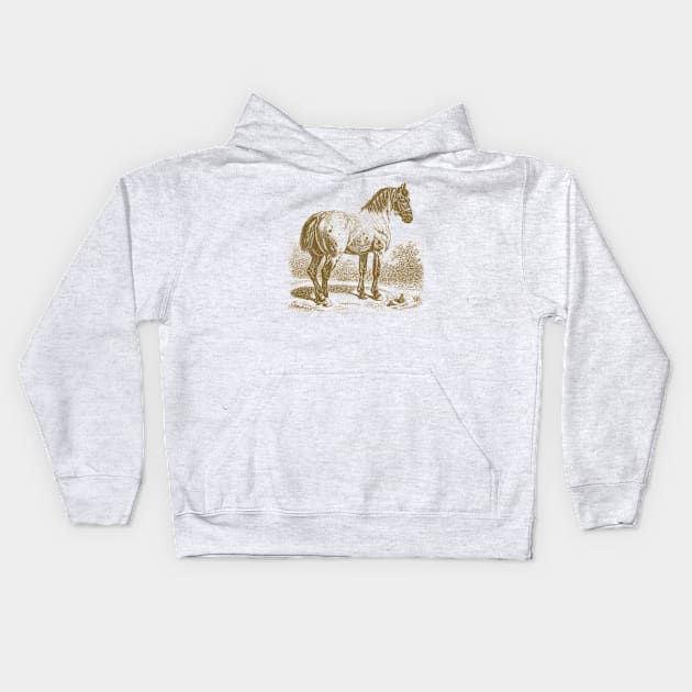 Horse Monochrome Illustration Kids Hoodie by Biophilia